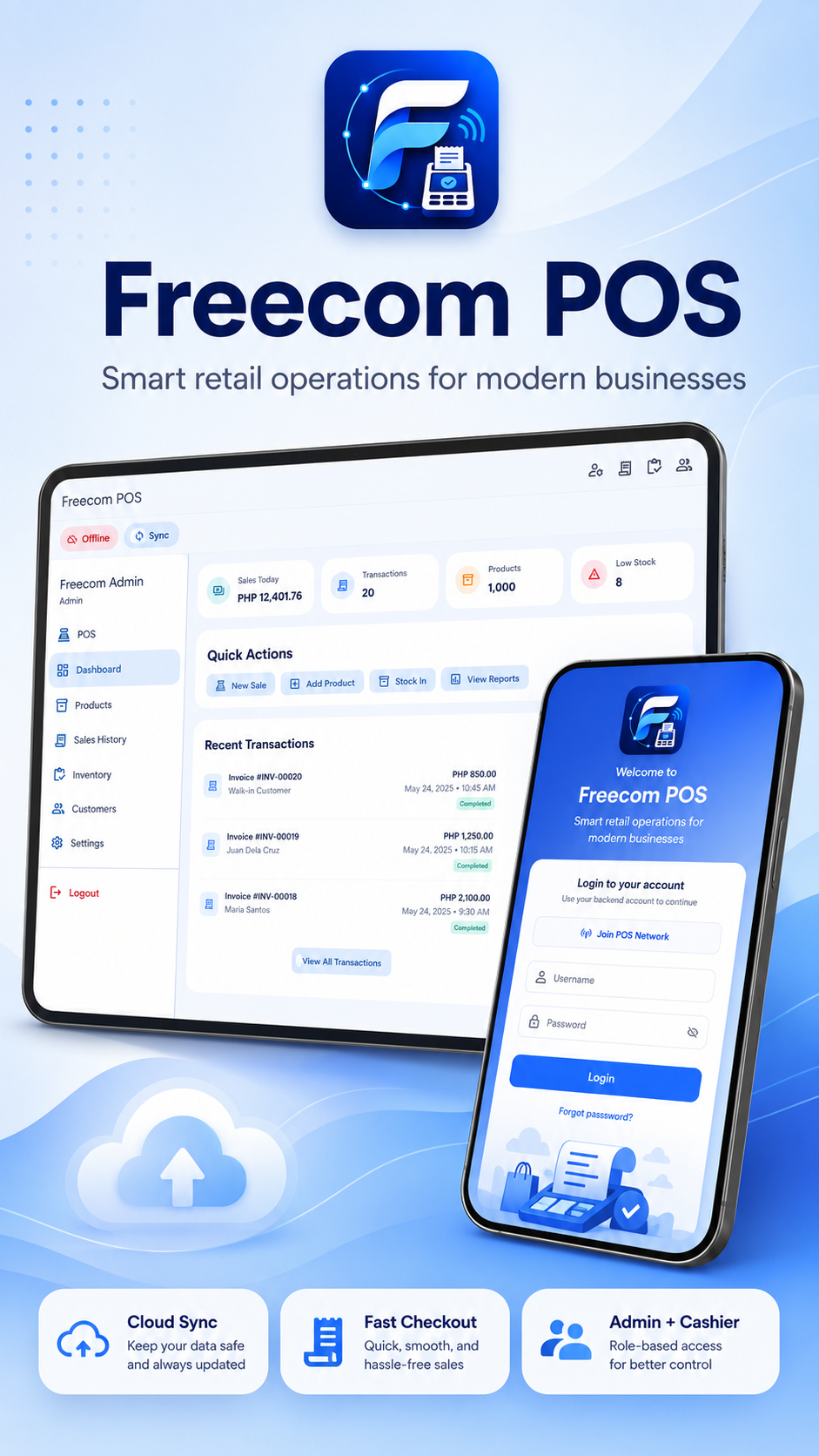 Freecom POS screen preview