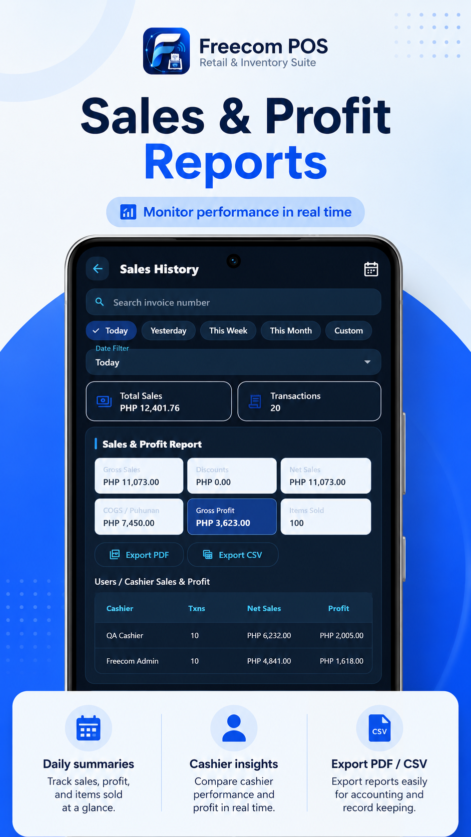 Sales and profit reports preview